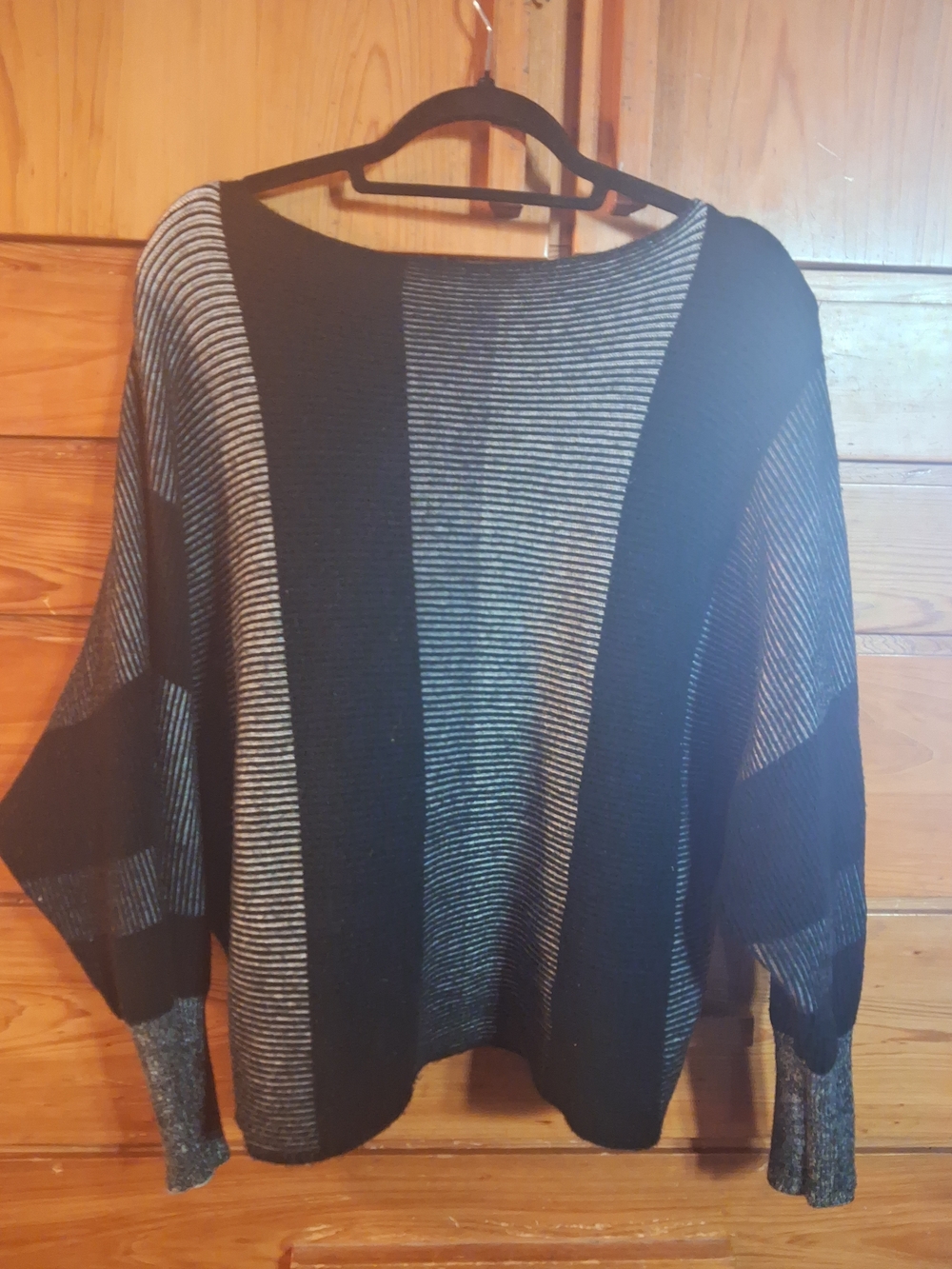Philosophy Black and Gray Striped Knit Scoop Neck Sweater